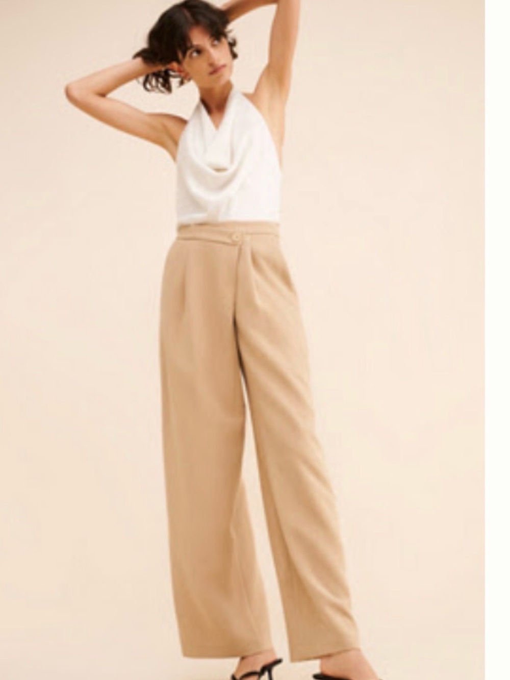 Anthropologie Cream & Camel Sleeveless Jumpsuit with Draped Neck
